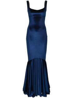 Atu Body Couture Sleeveless Velvet Mermaid Gown - Farfetch Empire Period Fashion, Deep Blue Formal Dress, Dress Bottom Types, Blue Tinted Wedding Dress, Saphire Aesthetics, Dark Blue Sparkle Dress, Midnight Blue Silk Dress, Navy Wedding Guest Dress, Blue Velvet Dress Long