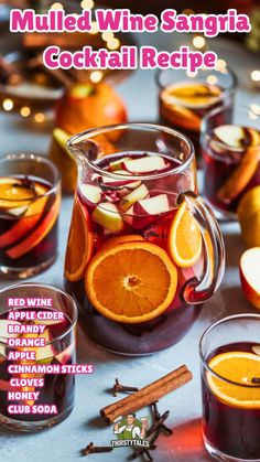 "Warm up your holidays with this delightful Mulled Wine Sangria cocktail recipe! Perfect for cozy gatherings, this spiced mulled wine combines rich red wine with festive flavors, making it an ideal choice for Thanksgiving and Christmas celebrations. Discover how to create this homemade mulled wine infused with apple cider and aromatic spices. Elevate your alcoholic drinks recipes with this easy-to-follow mulled wine recipe that’s sure to impress your guests!" Mulled Wine Recipe Crockpot, Alcoholic Drinks Recipes, Thanksgiving Sangria, Homemade Wine Recipes, Crockpot Christmas, Wassail Recipe, Holiday Sangria