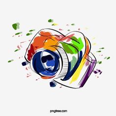 a camera with colorful paint splatters around it