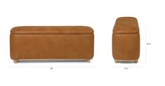 a brown leather bench and footstool with measurements