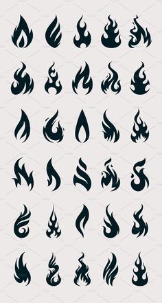 the different types of fire and flames in black on a white background with geometric shapes