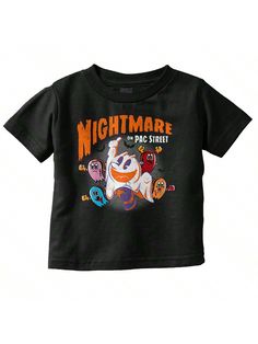 PacMan Baby Toddler Graphic Tee Shirt Vintage Arcade Game Ghosts Nightmare Of Pac Street Halloween Spooky Season Trick Or Treat Casual Everyday Soft Cotton Printed Short Sleeve Crewneck Tshirt Baby Clothes Brisco Brands Black Everyday Casual  Short Sleeve Fabric Cartoon,Geometric,Halloween,Letter Tee Medium Stretch Fall/Winter Baby Boys Clothing, size features are:Bust: ,Length: ,Sleeve Length: Geometric Halloween, Vintage Arcade, Toddler Graphic Tee, Winter Baby Boy, Halloween Letters, Crew Neck Tshirt, Winter Baby, Arcade Game, Graphic Tee Shirt