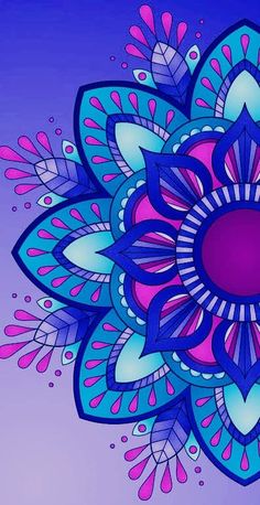 a blue and pink flower on a purple background