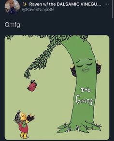 an image of a cartoon tree with the caption it's giving