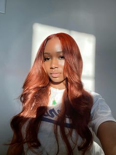 Black girl Ginger Hair Ginger Red On Black Women, Ginger Hair Black Women Middle Part, Ginger Wig Dark Skin, Dark Ginger Frontal Wig, Ginger Brown Hair Black Women Dark Skin, Ginger Black, Crown Hairstyles, Ginger Hair