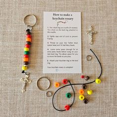 a keychain with beads and keys attached to it