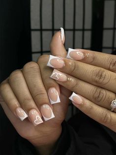 Multicolor  Collar   Geometric Color Nails Embellished   Nail,Hand & Foot Care Nail Art Blanc, French Press On Nails, Work Commute, Square French, Nails Love, August Nails, Square Nail Designs, White French Tip, Birthday Inspo