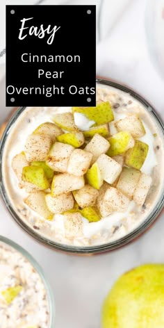 an overhead view of cinnamon pear overnight oats