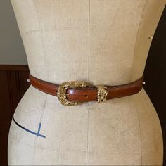 3/4” Wide Genuine Cognac Leather Belt With Leather Lining/ Gilded Filagree Buckle & Loop. Never Worn But Missing Tags. Fits Waist Size 28”-30” Comfortably. Stamped Size M Womens Leather Belt, Belt Gold, Brown Belt, Stirrups, Brown Gold, Leather Belt, Waist Size, Cognac, Leather Women