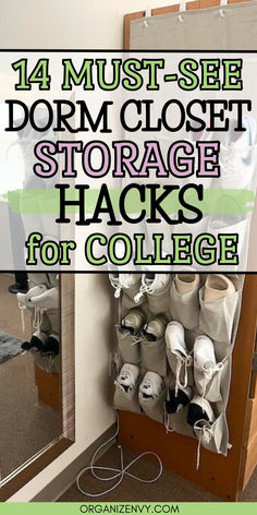 Photo of shoes in a hanging shoe holder in a dorm room College Dorm Closet Organization Ideas, Dorm Gift Ideas, Organize Dorm Room, Dorm Hacks Organizations, Dorm Room Storage Hacks, College Room Organization, Dorm Room Clothes Organization, Ikea Dorm Room Hacks, Collage Dorm Organization