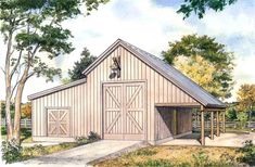 this is an artist's rendering of a barn with two garages on each side