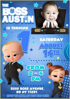 The Boss Baby Birthday Invitation  THE BOSS BABY BIRTHDAY INVITATION PRINTABLE DIGITAL FILE  Delight your little kids with this Awesome The Boss Baby Birthday Invitation  This product is for one The Boss Baby Birthday Invitation, printable and digital file that will be send to your email after your purchase.    ABOUT THIS PRODUCT  This is a digital, printable The Boss Baby Birthday Invitation. the invitation will be personalized by a professional designer after your purchase, using the info that Baby Birthday Invitation Card, Happy Birthday Boss, The Boss Baby, Baby First Birthday Themes, Business Birthday, Baby Birthday Invitations, Boss Birthday, Baby Boy 1st Birthday Party