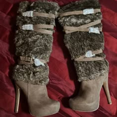 Size 8.5 Just Fab Heel Boots. Taupe In Color. Great For Winter. Fashion Analysis, 2000s Shoes, Mean Girls Outfits, Mcbling Trashy Y2k, Heels Ideas, Oldest Sister, Oc Clothes, Boot Heels, Black Thigh High Boots