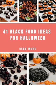 black food ideas for halloween with text overlay