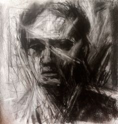 a black and white drawing of a man's face