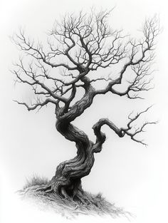 a drawing of a tree with no leaves on the top and branches in the bottom