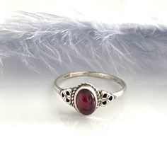 Dainty, fine and filigree silver ring with garnet. Material: Silver 925 stamped. Nickel free. Natural garnet (dark red): 8 x 6 mm. Size: 60. There are the same rings with amethyst, moonstone, carnelian.... It is a good gift option for your loved ones. The item comes beautifully and lovingly packaged! Dark Academia Rings, Rings With Amethyst, Collage Fits, Garnet Ring, 925 Silver Ring, Filigree Ring, Boho Ring, Ring Dainty