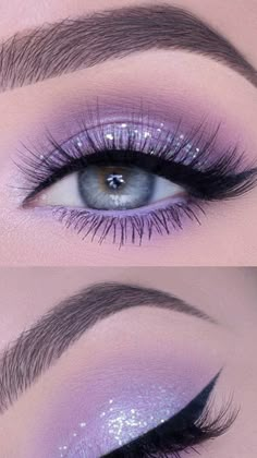 Purple Makeup For Quinceanera, Purple Makeup Looks, Drag Make-up, Prom Eye Makeup, Purple Eye Makeup, Cute Eye Makeup, Smokey Eye Tutorial, Glitter Eye Makeup, Eye Makeup Pictures