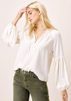 Lantern Sleeve Bohemian Peasant Blouse | LOVESTITCH Flowy Tops Outfit, Casual Fantasy Clothing, Lantern Sleeve Top, Winter Outfits Aesthetic, Bohemian Blouses, Neck Ties, Lantern Sleeve, Summer Trends