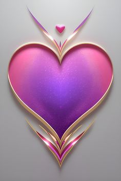 a heart shaped object with pink and gold accents on a gray background that appears to be cut out from paper