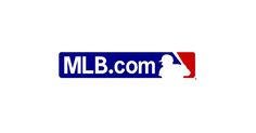 the mlb logo is shown in red, white and blue