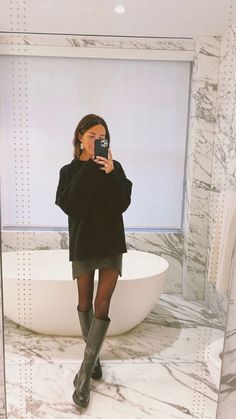 Dinner Autumn Outfit, Tall Boot Fall Outfits, Dressy Street Style, Chic Halloween Outfit, Highkneeboots Outfit, Fall Going Out Outfits 2024, 50 Degree Rainy Weather Outfit, Cold Weather Fall Outfits, Spring 2024 Outfit