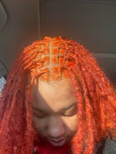 Neon Pink Locs, Peach Locs, Orange Locs Black Women, Orange Locs, Locs Colors, Lock Hairstyles, Natural Hair Color Dye, Ginger Locs, Dreads Short Hair