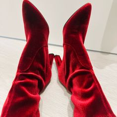 Gorgeous Velvet Boots By Stuart Weizman!!!! I Say They Can Fit A 7 Because I’m An 8 And They Almost Fit Me Size Says 6.5 However! Love These But A Tad Tight On Me! Never Worn! Gorgeous Boots!!! Ankle-high Boots With Red Sole For Winter, Red Heeled Boots For Winter, Winter Heeled Boots With Red Sole And Pointed Toe, Red Closed Toe Heeled Boots For Fall, Formal Winter Boots With Red Sole, Winter Party Boots With Leather Sole, Winter Red Heeled Boots With Reinforced Heel, Winter Ankle Boots With Red Sole, Red Heeled Boots With Reinforced Heel For Winter