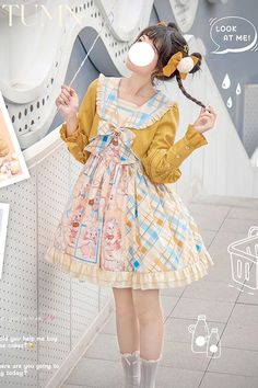 Fabric: Polyester Color: Yellow/Pink Sleeve Length: Long Sleeves Feature: Print, Ruffle, Bowknot, Fake Two Pieces Style: Sweet Clothing Type: Dress Include: Dress*1 (Any of the accessory is not included.) Size (IN) Bust Waist Sleeve Length Shoulder Width Length S 33.86 28.35 25.20 14.57 32.87 M 35.83 30.31 25.79 14.96 33.66 L 37.80 32.28 26.38 15.35 34.45 XL 39.76 34.25 26.97 15.75 35.24 Size (CM) Bust Waist Sleeve Length Shoulder Width Length S 86 72 64 37 83.5 M 91 77 65.5 38 85.5 L 96 82 67 39 87.5 XL 101 87 68.5 40 89.5 Sweet Clothes, Cat Holidays, Holiday Prints, Sweet Lolita, Pink Cat, Lolita Dress, Character Outfits, Xl Dress, Two Pieces