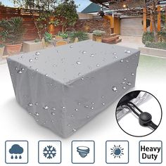 an outdoor cover is shown with raindrops on it