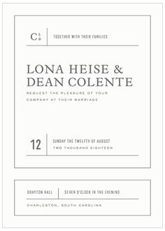 an elegant wedding card with the words,'love is here and dean colentie '