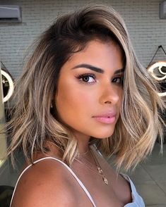 Brown To Blonde Balayage Short, Caramel Balayage Short Hair, Lob Balayage, Honey Hair, Short Hair Color