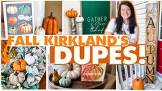 a collage of pictures with pumpkins and other decorations