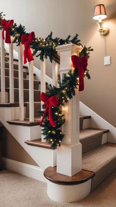 christmas garland on the banisters and stairs