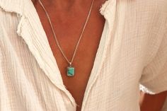 Men's 925 Sterling Silver Genuine Turquoise Square Pendant Necklace, Blue Green Large Bohemian Hippie Necklace, Men's Christmas Gift A beautiful bohemian 925 sterling-silver necklace with a natural turquoise pendant in ethnic style. Perfect as a gift for yourself or your loved ones! 🌺 The healing powers of Turquoise improve the mental state overall by increasing all of the following positive mental characteristics: serenity, creativity, empathy, positive thinking, sensitivity, intuition, happin Mens Turquoise Necklace, Mens Turquoise Jewelry, Square Pendant Necklace, Natural Turquoise Stone, Mental State, Real Turquoise, Hippie Necklace, Square Pendant, Christmas Gifts For Men