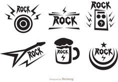 rock and roll stickers are shown in black on a white background with the word rock written