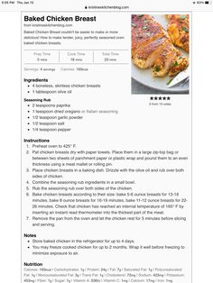 the recipe for baked chicken breast is shown in this screenshote screen graber