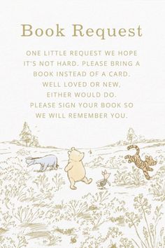 a winnie the pooh book request is shown in this hand - drawn illustration,