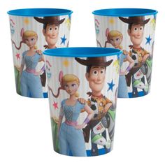 two plastic cups with toy story characters on them