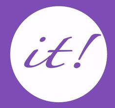 the word it is written in purple and white on a circle with an image of a person's head