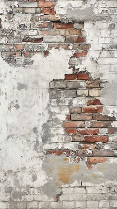 an old brick wall with peeling paint and chipped paint on it's sides