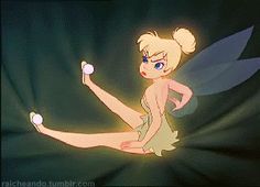 the animated tinkerbell is sitting on her knees