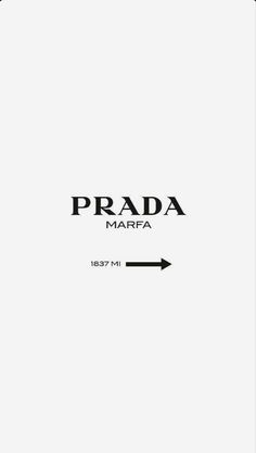 the prada marfa logo with an arrow pointing to it's left side