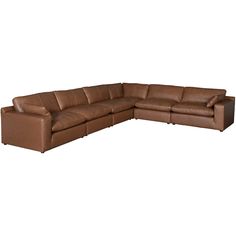 a large brown leather sectional sofa on a white background