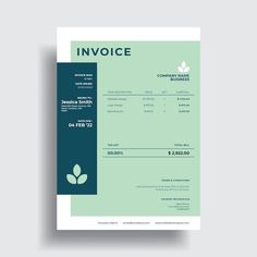 an invoice is shown on top of a green and white paper with leaves