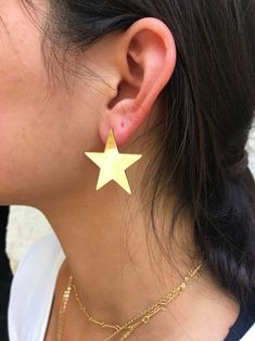 Gold Star Earrings, Star Earring, Barbell Earrings, Double Sided Earrings, Space Jewelry, Wedding Day Gifts, Spring Accessories, Tragus Earrings