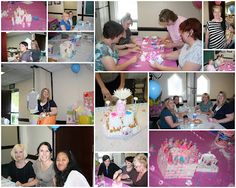 a collage of photos with people and birthday cakes on them, including one woman holding a cake