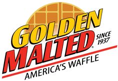 golden malted logo with the words america's waffle in red and yellow