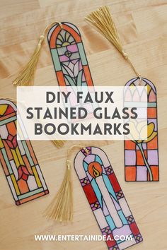 stained glass bookmarks with the title diy faux stained glass bookmarks