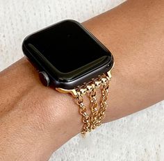 14K Gold Filled Apple Watch Band - Luxury Gold Chain Bracelet Strap for Women! 14K Gold Filled Jewelry Band for Apple Watch Series 1-9, SE - 38mm, 40mm, 41mm, 42mm, 44mm, 45mm, 49mm! Unique Jewelry Bracelet Perfect To Wear At Any Event - Weddings, Date Night, Proms Very Easy To Install On Your Watch And Clip On Your Wrist By Yourself! P R O D U C T ∙ D E S C R I P T I O N Luxury 14K Gold Filled Apple Watch Formal Wear Bracelet ∙ 14K Gold Filled Rolo Chain Bracelet For Apple Watch ∙ ∙ Adjustable Gold Chain Bracelet, Apple Watch Series 1, Jewelry Studio, Gold Bracelet Chain, Jewelry Bracelet, Rolo Chain, Apple Watch Band, Gold Filled Jewelry, Apple Watch Series